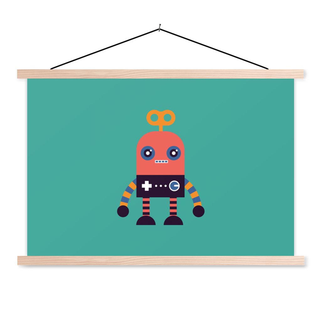 MuchoWow Textilposter Roboter - Spielzeug - Gesicht - Rosa - Jungen - Kinder 60x40 cm mit holzfarbenen Rahmen - Bilder