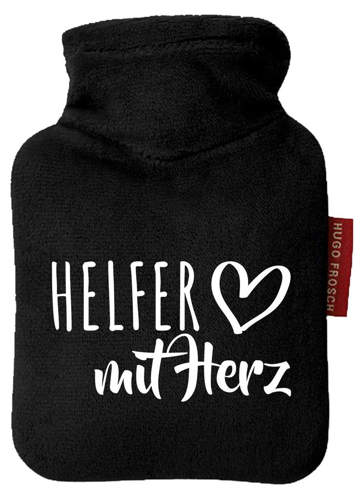 Huuraa Mini-Wärmflasche Helfer mit Herz 0,2 Liter Black Mini Veloursbezug Taschenwärmer Geschenkidee