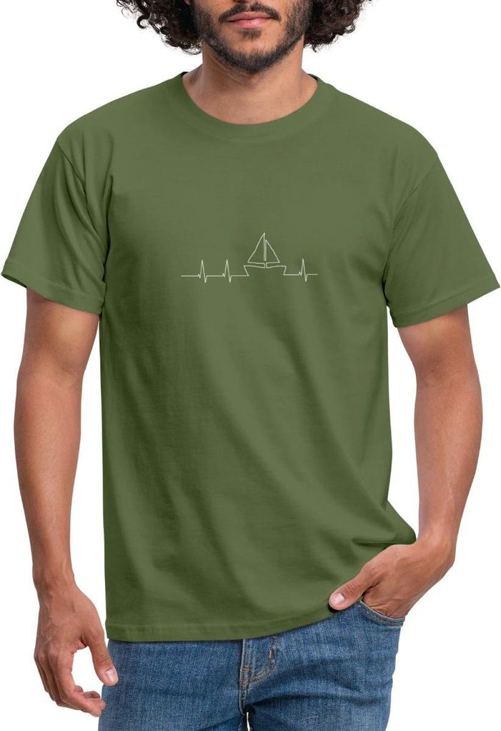Spreadshirt Herzschlag Segelboot Männer T-Shirt, XL, Militärgrün