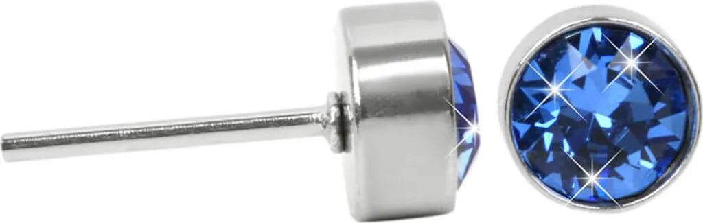 Boucles d'oreilles acier Chaton Saphir - Clous d'oreilles bleus 6mm