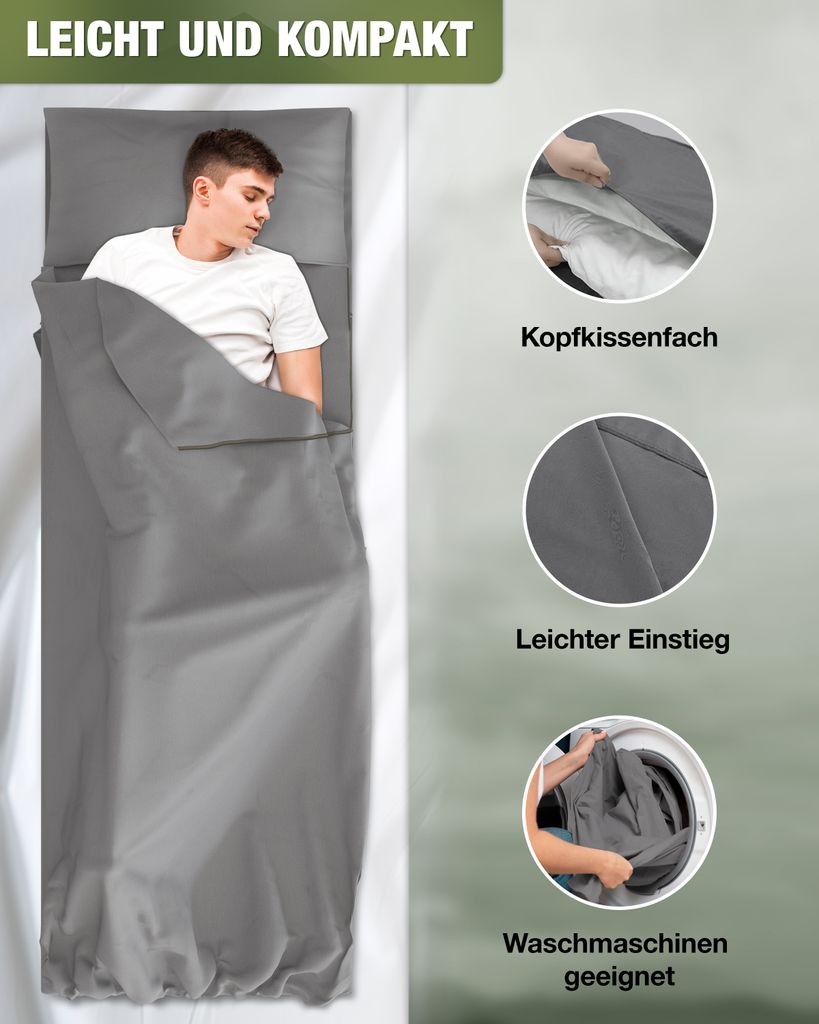 2-in-1 Hüttenschlafsack 220x95cm - Ultraleicht Für Hostels Und Camping