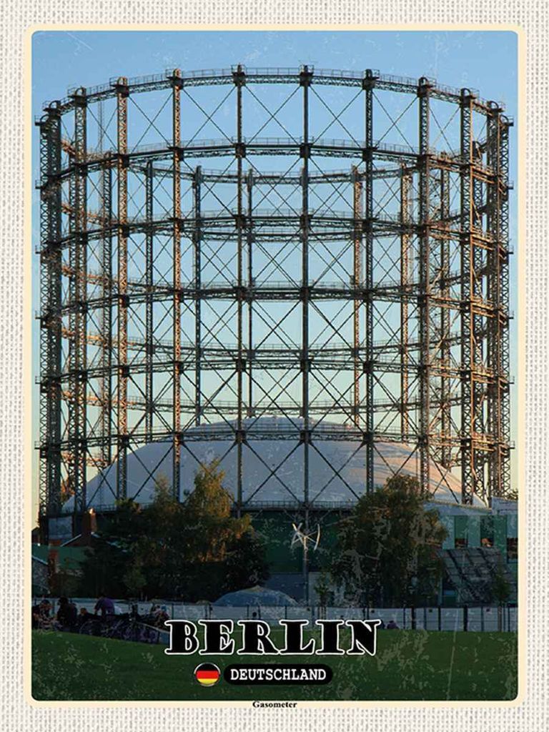vianmo Holzschild 40x30 cm Berlin Deutschland Gasometer Bildmotiv Reisemotiv