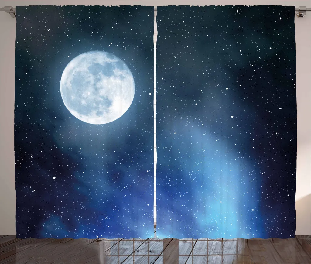 Rideau pleine lune bleu et noir 280x225 cm avec fixations par crochets