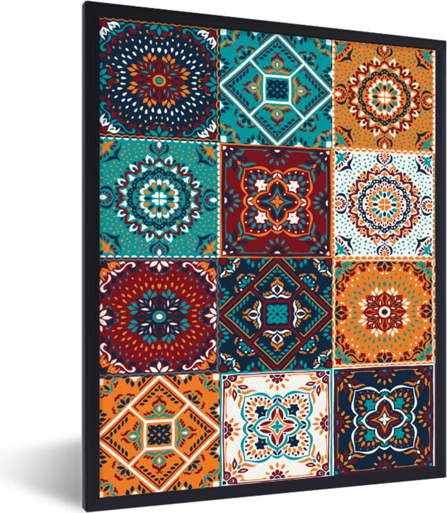 MuchoWow Gerahmtes Poster Retro - Blatt - Design - Orange - Braun 30x40 cm - Poster mit Schwarzem Bilderrahmen Wandposter Rahmen Foto Bilder - Wa...