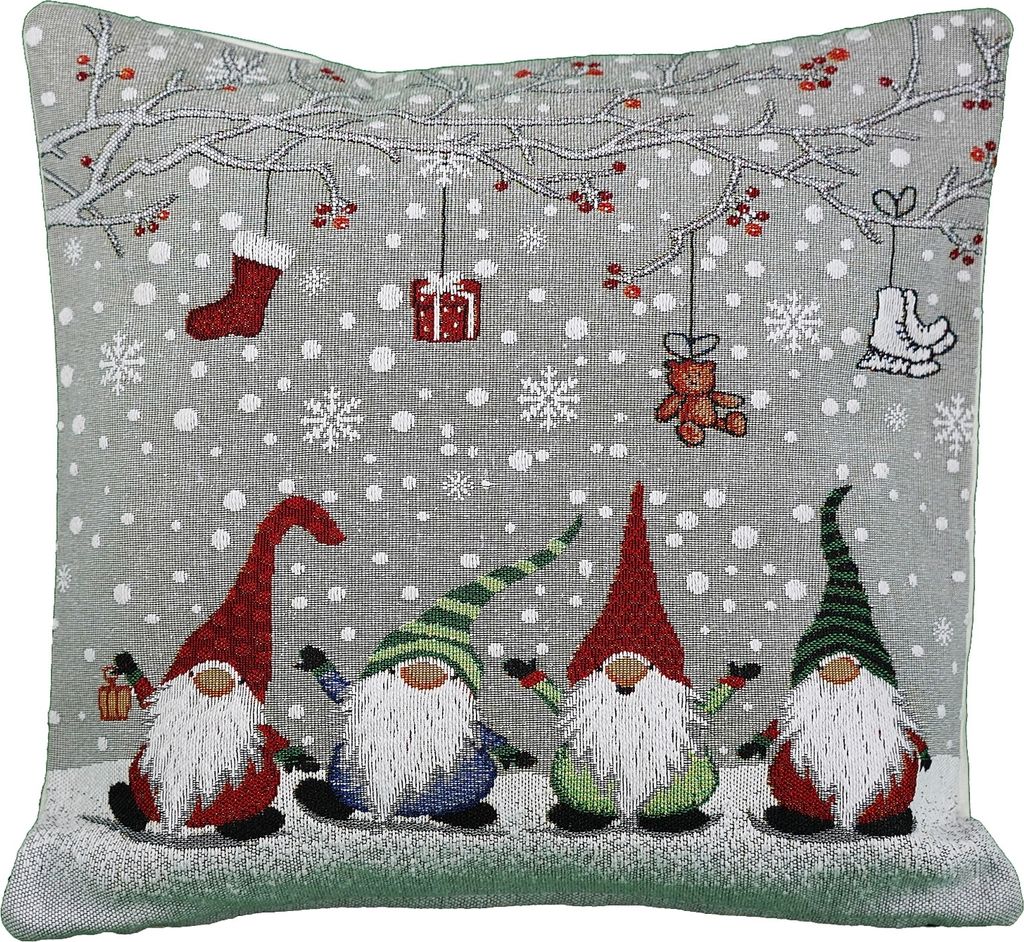 Kissenhülle 40 x 40 cm Wichtel mit Geschekzweig 40 x 40 cm Kissenhülle