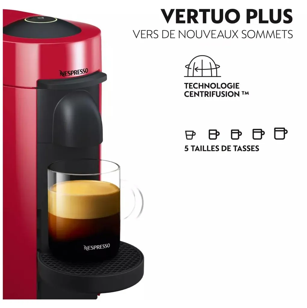 Machine à Café Vertuo Plus Nespresso Rouge 1,2L - Cafetière Capsules - 8