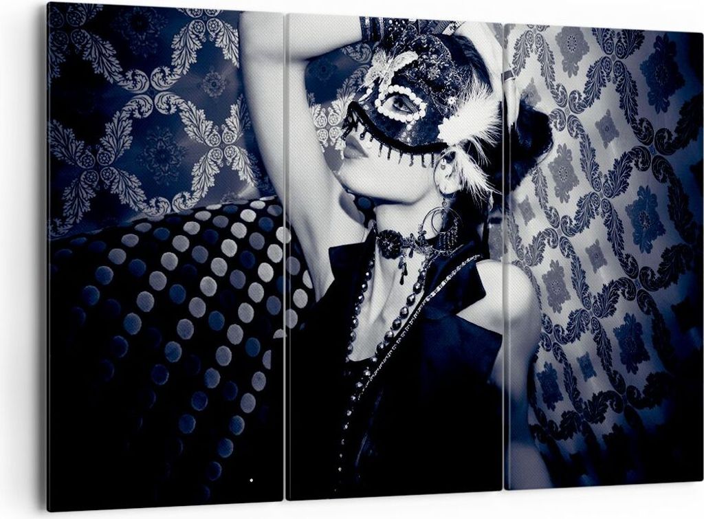 Bild auf Leinwand - Leinwandbild - Frau Karneval Maske Mode - 165x110cm - Wand Bild - Wanddeko - Leinwanddruck - Bilder - Kunstdruck - Wanddekorati...