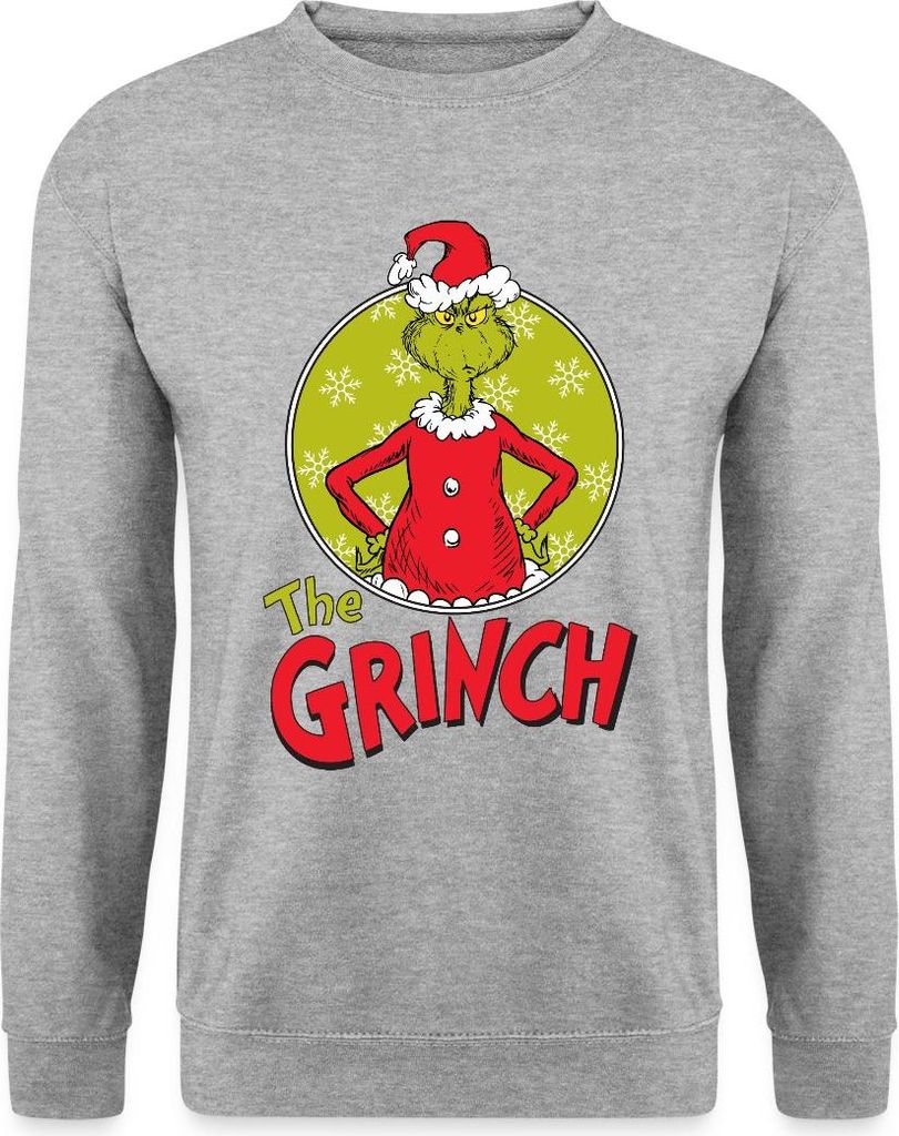 Spreadshirt Der Grinch Logo The Grinch Uni Pullover, 3XL, Weißgrau meliert