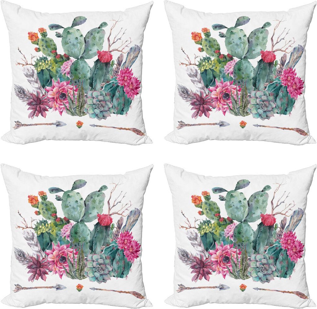 ABAKUHAUS Kaktus Kissenbezug Set (4 Stück), Blumenstrauß in Boho Style-Pfeil, Moderner Doppelseitiger Digitaldruck, 40 cm x 40 cm, Mehrfarbig