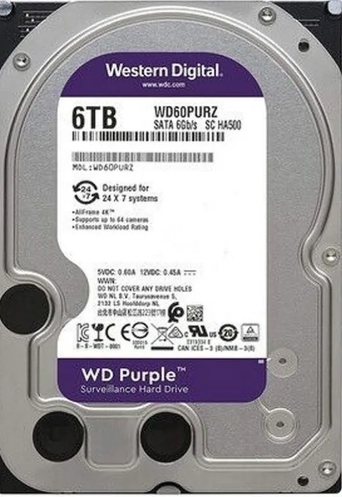 Disque Dur Vidéosurveillance WD Purple 6 To HDD Interne 3.5 Pouces Sata III