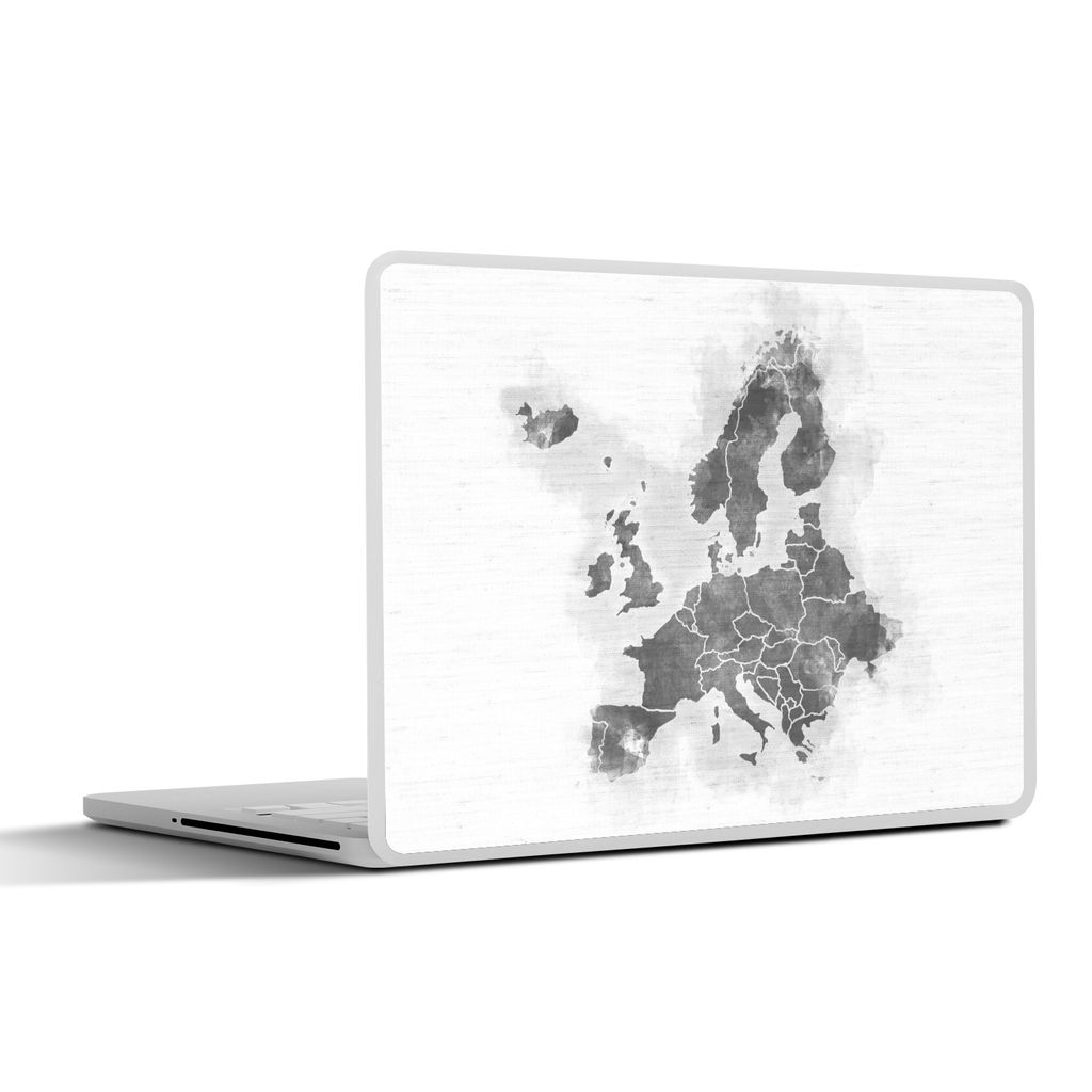 MuchoWow Laptop Aufkleber Sticker Cover Europakarte mit einem gewebten Muster auf dem Hintergrund - schwarz und weiß 31x22.5 cm - Laptop-Deko