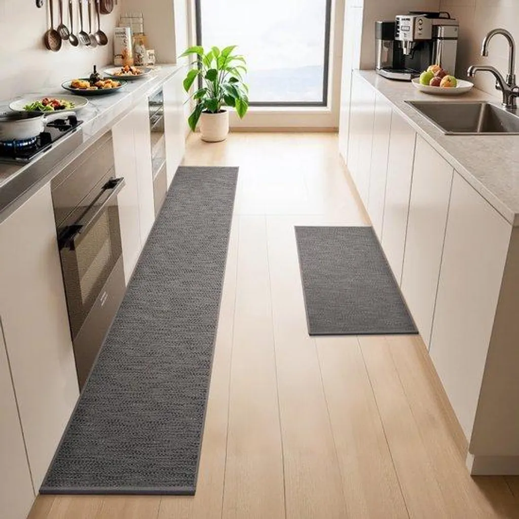 Ensemble de 2 tapis de cuisine lavables en gris anthracite 43x75+43x200