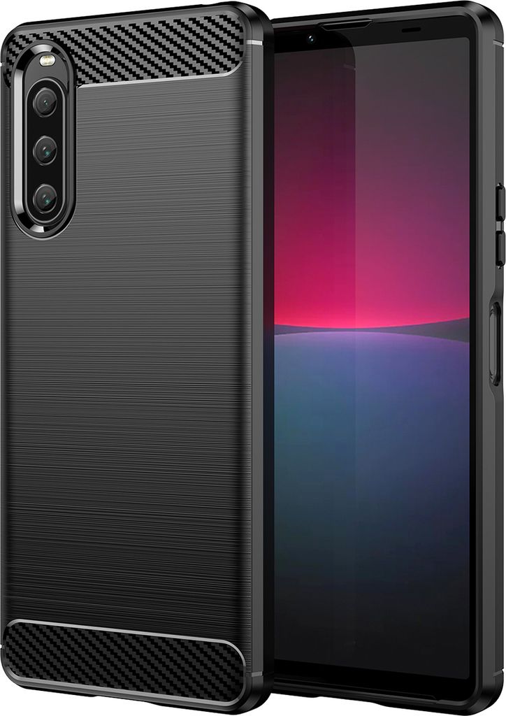 Xperia 10 V Hülle, Carbon-Faser TPU Silikon Stoßfest Schutzhülle für Sony Xperia 10 V Schwarz