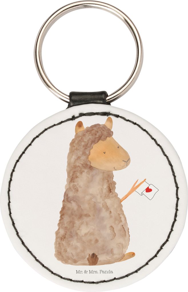 Mr. & Mrs. Panda Schlüsselanhänger Alpaka Fahne - Weiß - Geschenk, Liebe, Lamas, edel, Lama, Taschenanhänger, Alpakas, anhänger schlüssel, klein