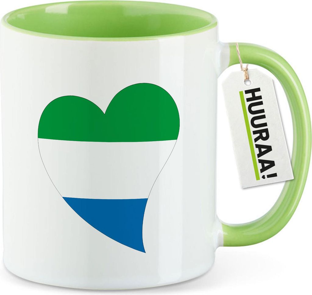 Huuraa Kaffeetasse Sierra Leone Flagge Herz 330ml Grün Keramik Kaffeebecher Geschenkidee