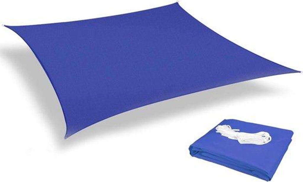 Rechthoekig zonnescherm, montageaccessoires, gebogen randen blokkeren zonlicht, ademend zeil, buitenpatio, gazontuin (2x4m) - Dunkelblau