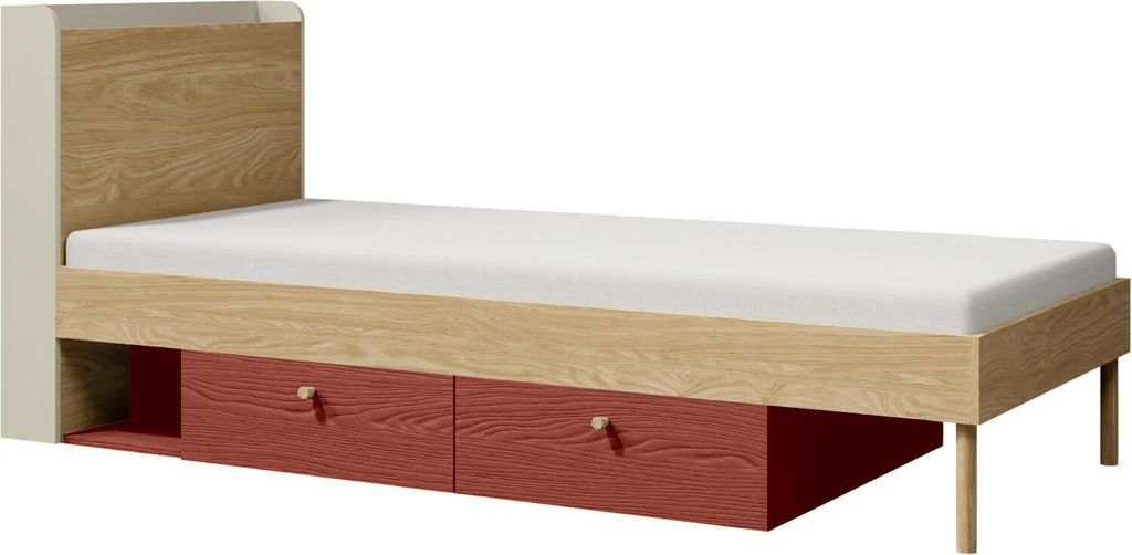 Bett Yuki Y13 Bettgestelle Mit Lattenrost 90X200 Cm Graubeige/Geölte Eiche/Koral