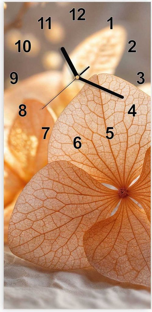 Wanduhr aus Glas mit Motiv Blumenarrangement- 30 x 60 cm - inkl. Aufhängesystem