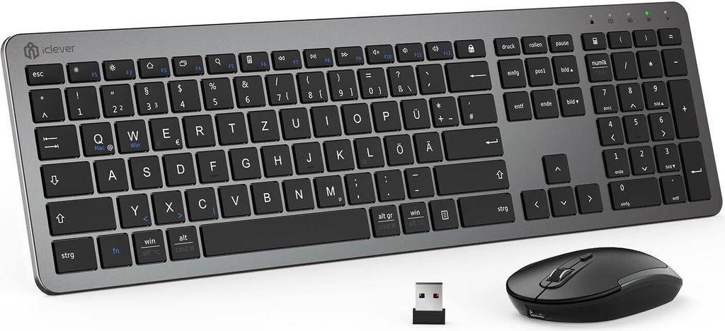Tastatur und Maus Kabellos - 2.4G Ultraslim Wiederaufladbare Funktastatur Maus Set für PC, Desktop, Notebook, Laptop, Windows Mac OS, QWERTZ Layout