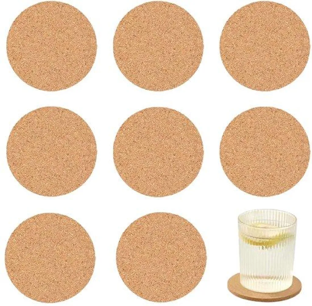 Houten Disques de Liège Ronds 10 cm - Lot de 8 Dessous de Verre 3 mm