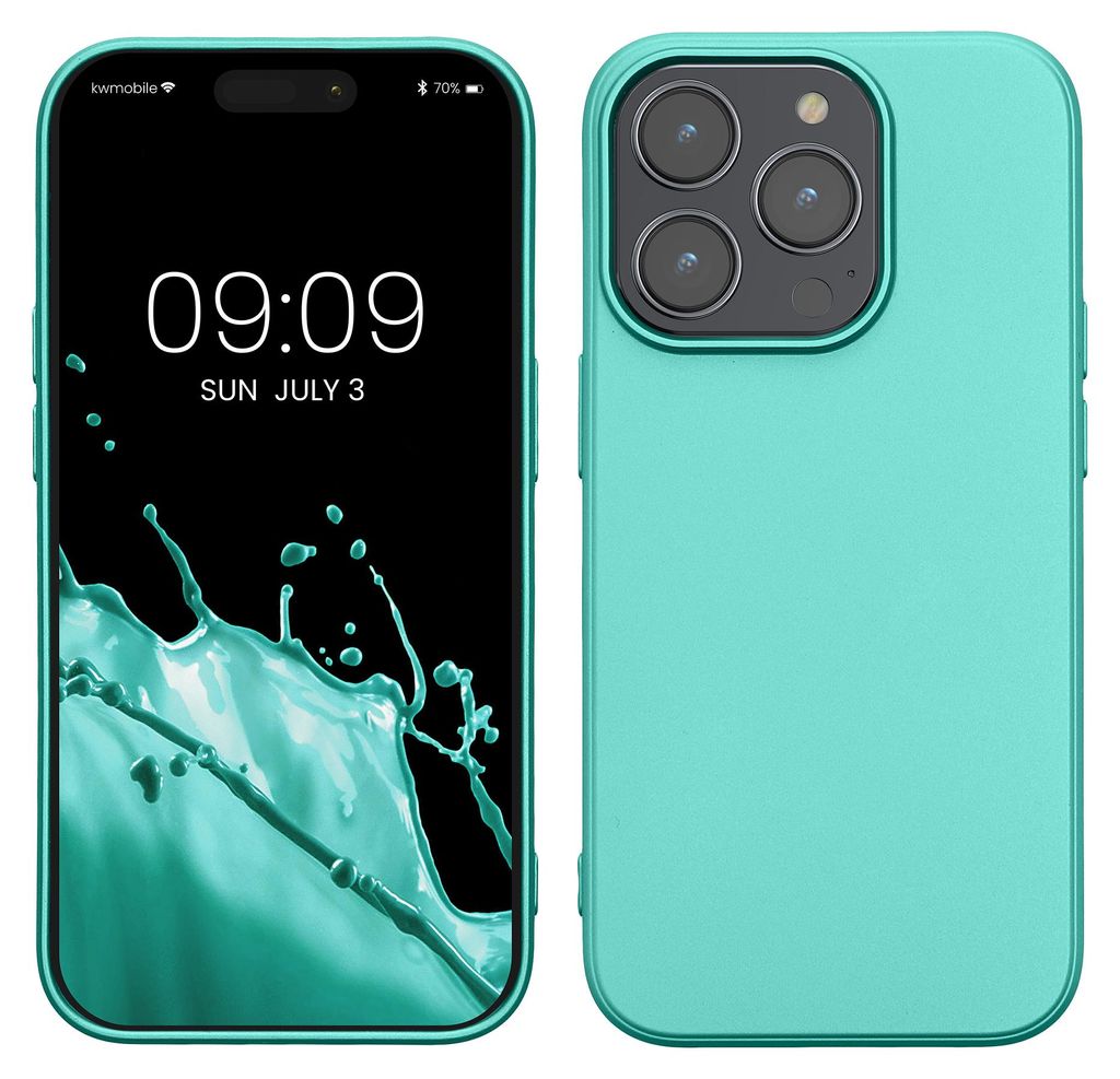 kwmobile Handyhülle für Apple iPhone 14 Pro Hülle - Silikon Case metallisch schimmernd - Schutzhülle Cover - Metallic Türkis