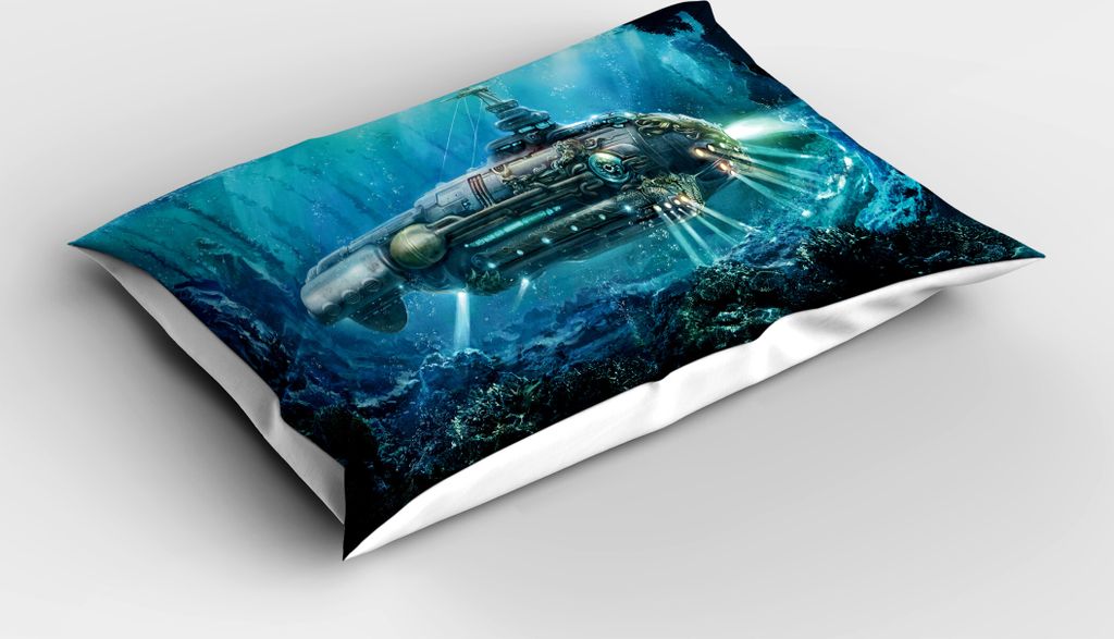 ABAKUHAUS Fantasie Kopfkissenbezug, Science Fiction inspiriert Unterwasser Unterwasser futuristische digitale Illustration, 40x80 cm, Grau und Aqua