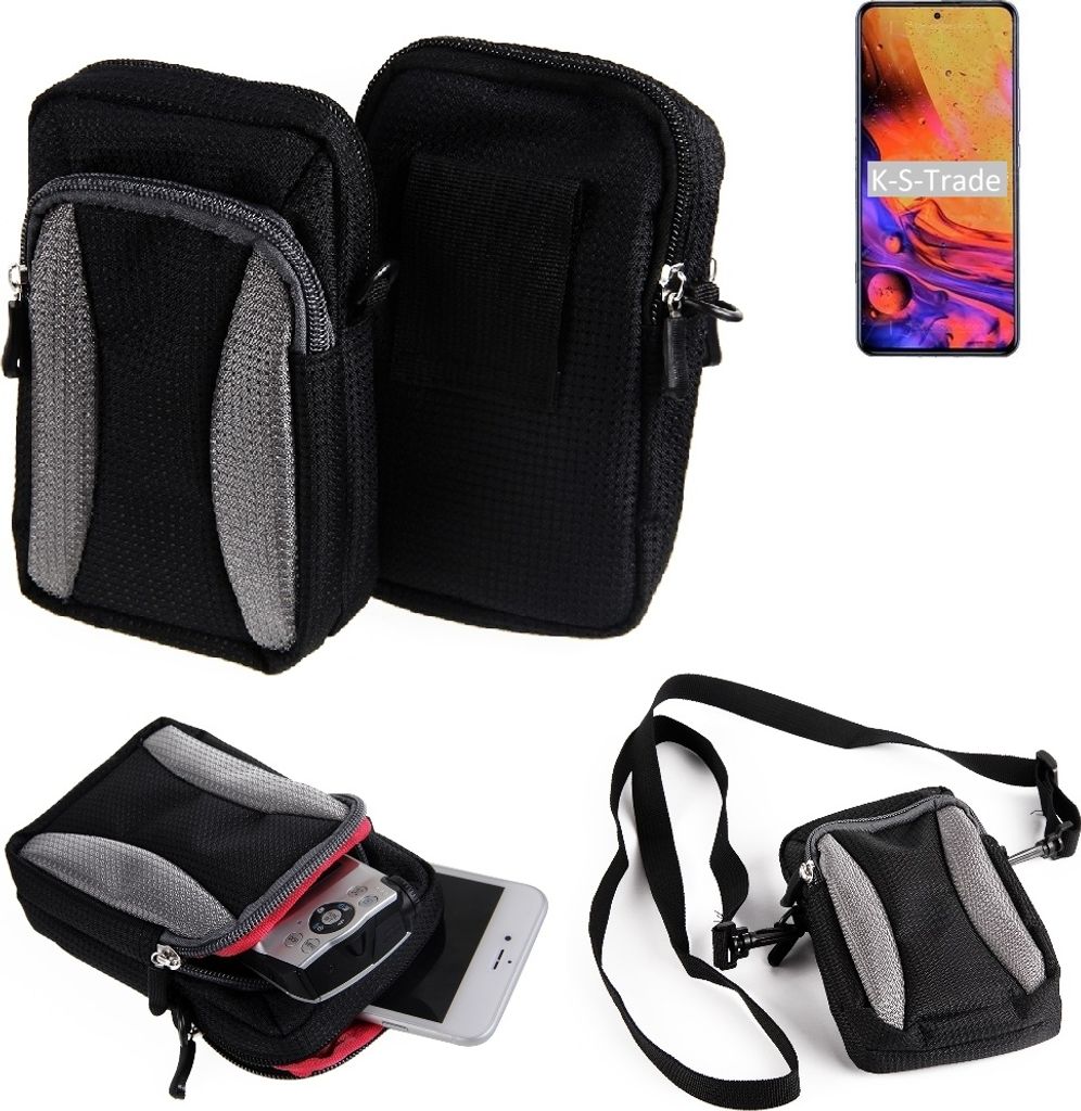 K-S-Trade Holster Schutz Hülle kompatibel mit ZTE Axon 30 Pro Handy Hülle Gürteltasche Umhängetasche mit Zusatzfach schwarz