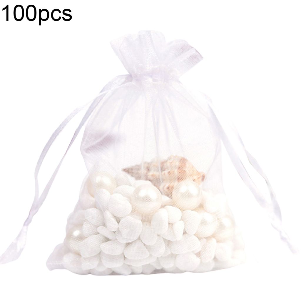 100pcs Solid Color Garn Geschenktüte Hochzeit Süßigkeiten Lucky Beutel Aufbewahrungsbehälter-Weiß ,Größen:10x15cm