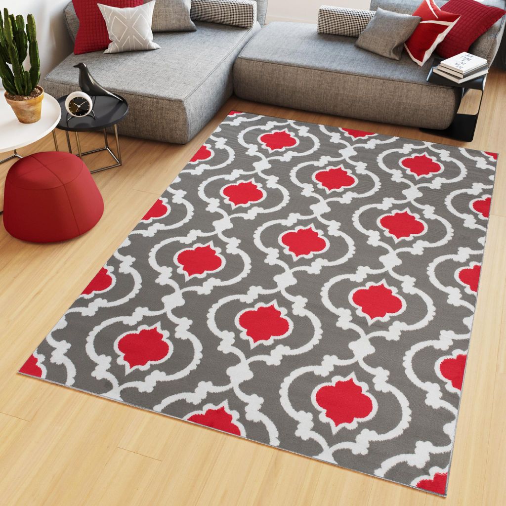 Tapiso Teppich MAYA Modern Creme Grau Rot Schlafzimmer 200 x 250 cm