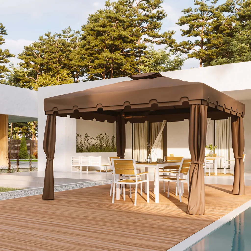 Tonnelle de jardin 3x3 m Nuxia Rebecca aluminium noir et beige marron