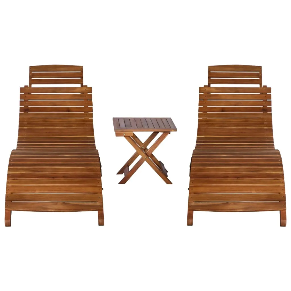 Ensemble bain de soleil et table de thé acacia pour bord de piscine