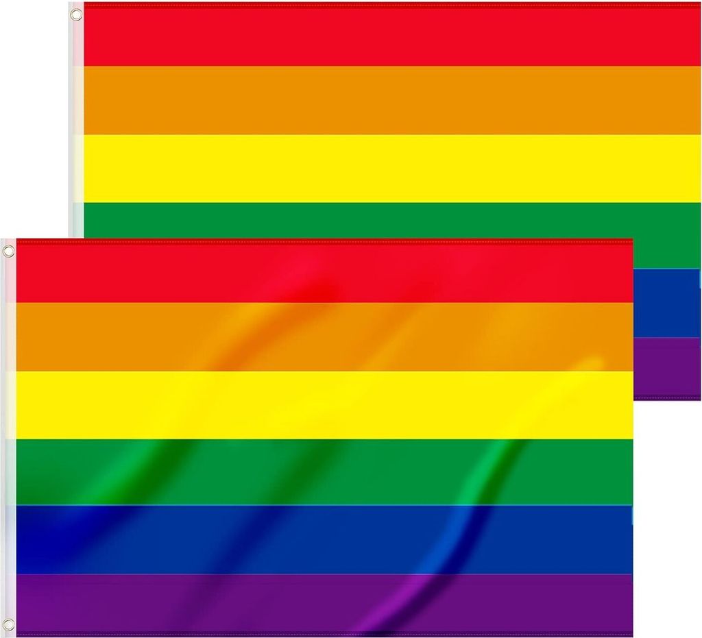 2 Stück LGBTQ Flagge - 90 x 150 cm Regenbogen Flagge mit Messing-Ösen - Lebendige Farbe Pride Flag Kann Drinnen und Draußen Verwendet Werden
