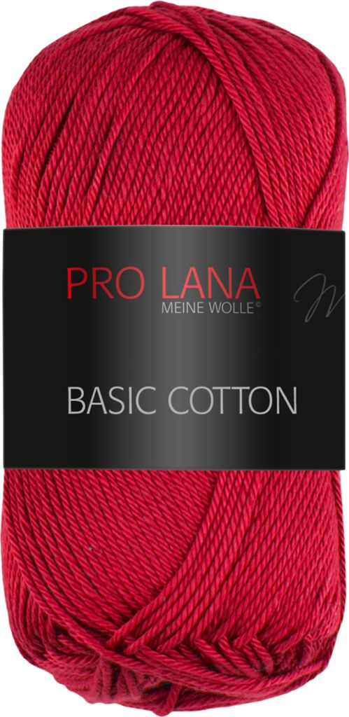A ball of red yarn with a black label.