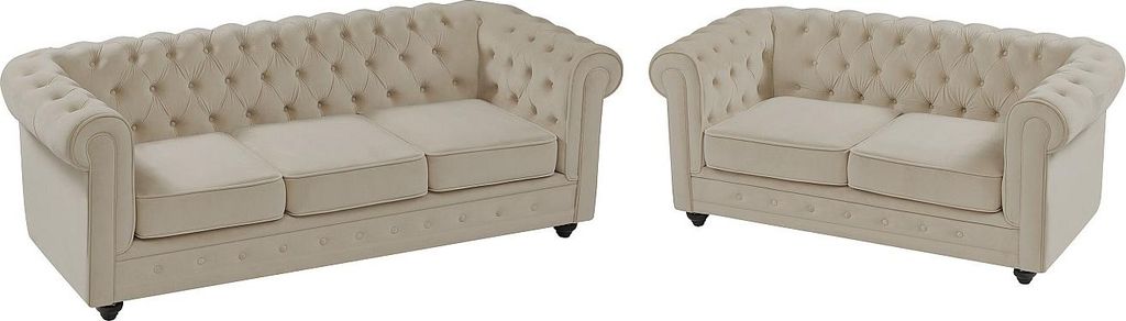 Sofa 3-Sitzer & 2-Sitzer - Samt - Beige - CHESTERFIELD Produktbild 