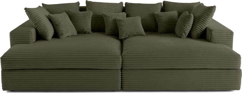 Lisa Design Collins - einzelsofa 4-Sitzer mit Doppelbett récamiere - tiefe Sitzfläche - grob gerippter Velours , Grün
