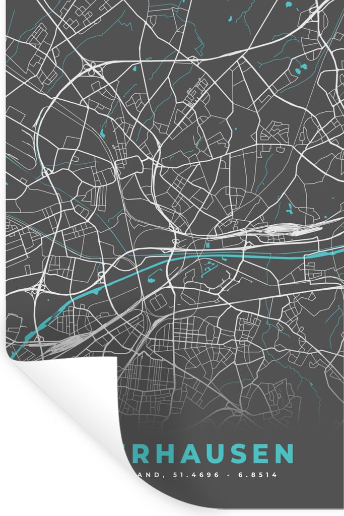 MuchoWow Wandtattoo Wandsticker Wandaufkleber Blau - Deutschland - Karte - Stadtplan - Oberhausen 80x120 cm Selbstklebend und Repositionierbar - ...