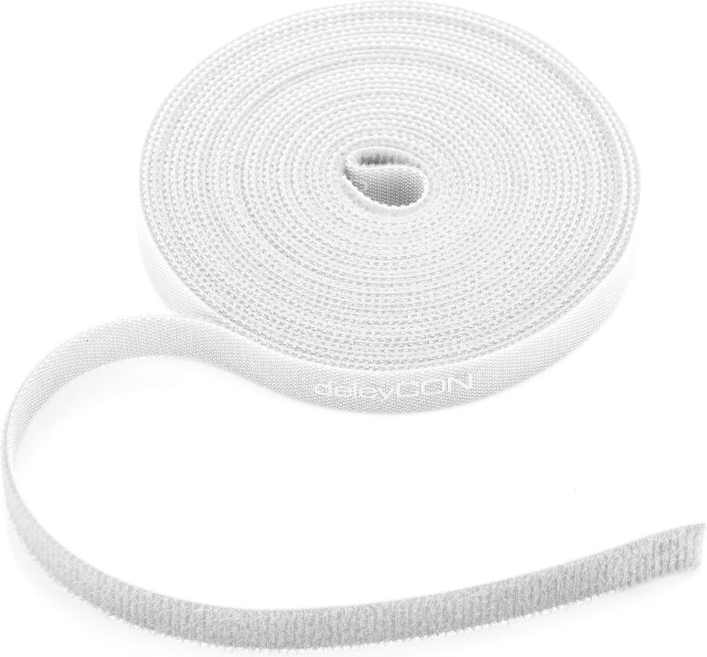 deleyCON 5m Klett Kabelbinder Klettband Klettbandrolle 10mm Breit Kabelmanagement Kabelorganizer Klettkabelbinder Klettverschluss zuschneidbar Weiß