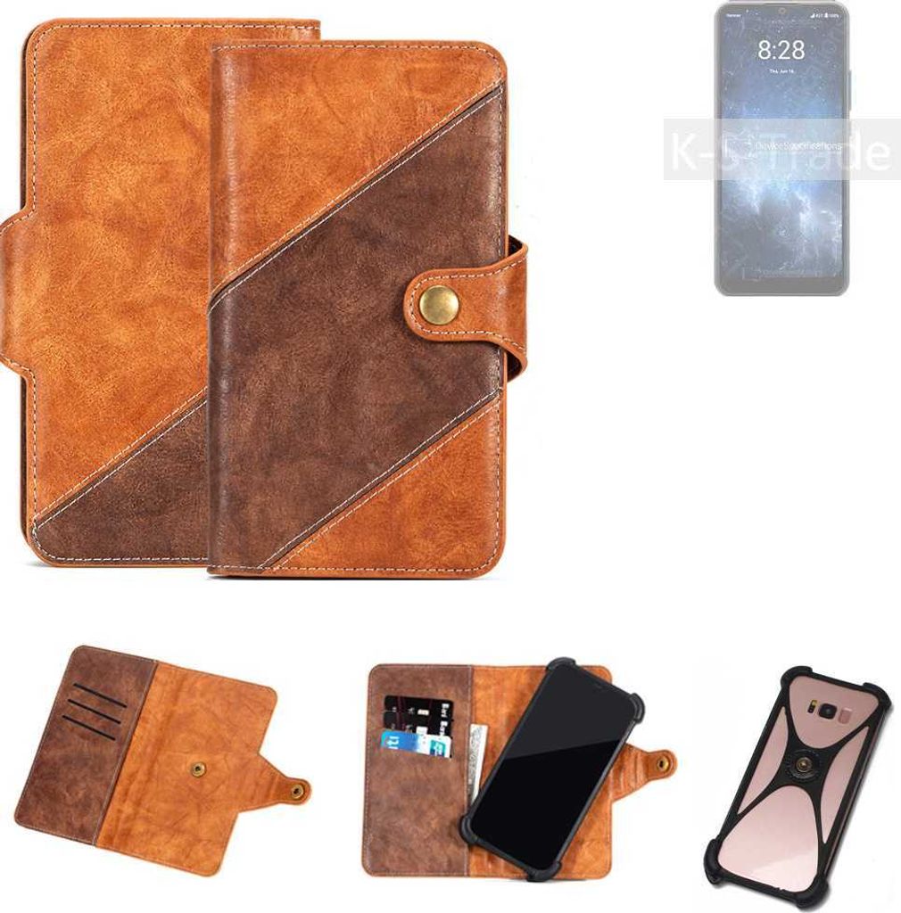 K-S-Trade Handyhülle Schutzhülle Bookstyle Case Wallet-Case kompatibel mit Sharp Rouvo V Cover Klapphülle Kantenschutz Smartphone dunkelbraun braun