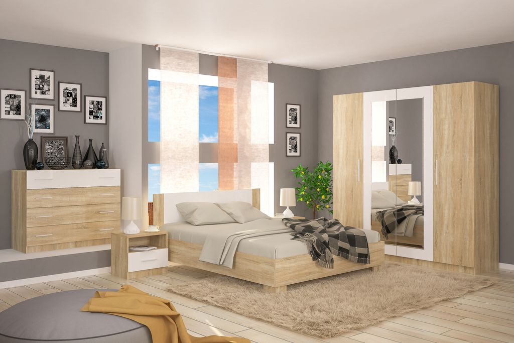 Bett für Erwachsene 2-Sitzer VICKY II aus Sonoma-Eiche 160x200 cm VIVALDI