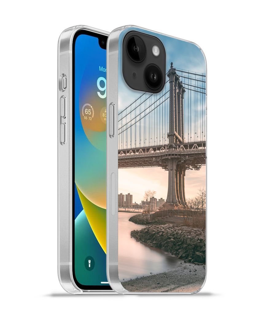 MuchoWow Handyhülle Schutzhülle Hülle für Apple iPhone 14 - Softcase New York - Fluss - Brücke Silikon Softcase Handy Hülle - Mobiltelefonh...