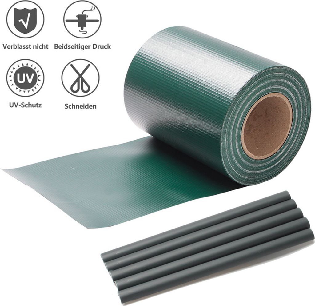 TolleTour Sichtschutzstreifen PVC Doppelstabmatten Zaun Windschutz 2 Rollen á 70m x 19cm Grün