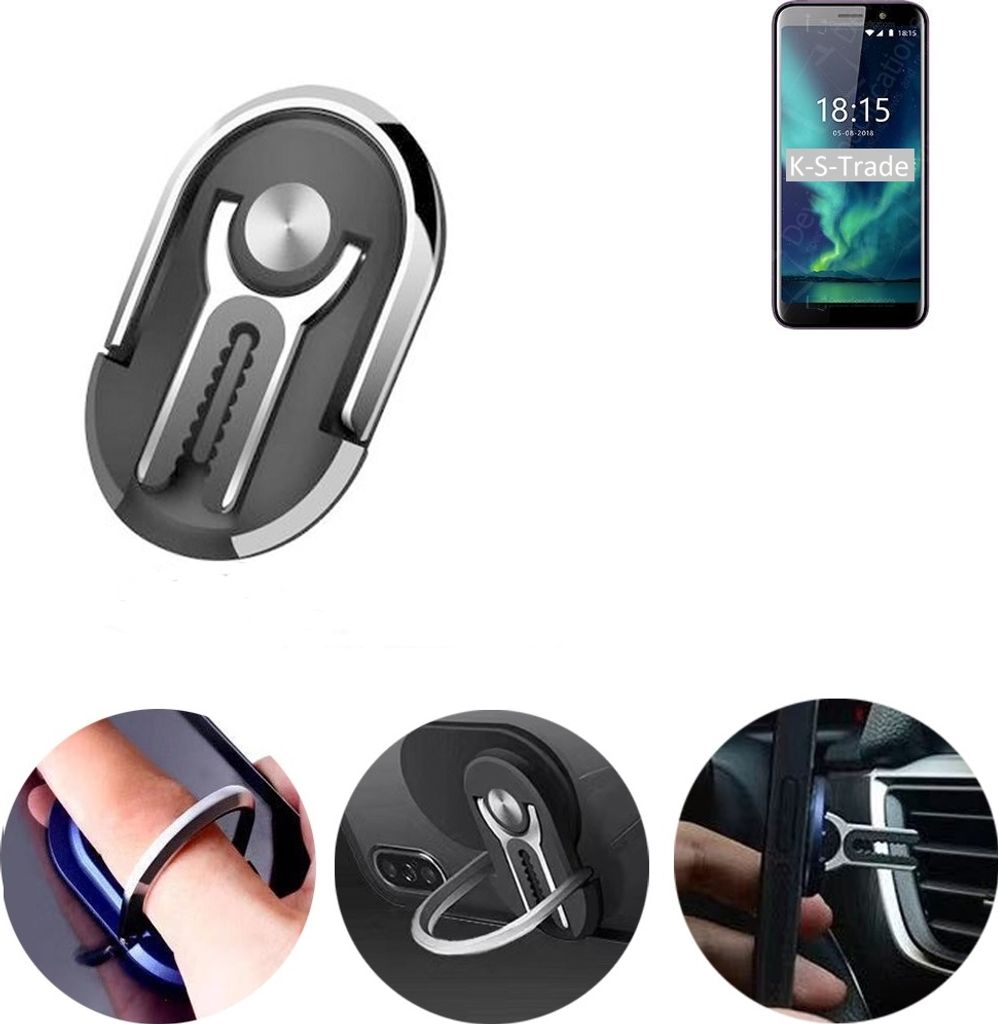 K-S-Trade 3in1 Smartphone-Ring Handy-Ring kompatibel mit BQ Mobile BQ-5512L Strike Forward Fingerhalterung Handyring Tischständer