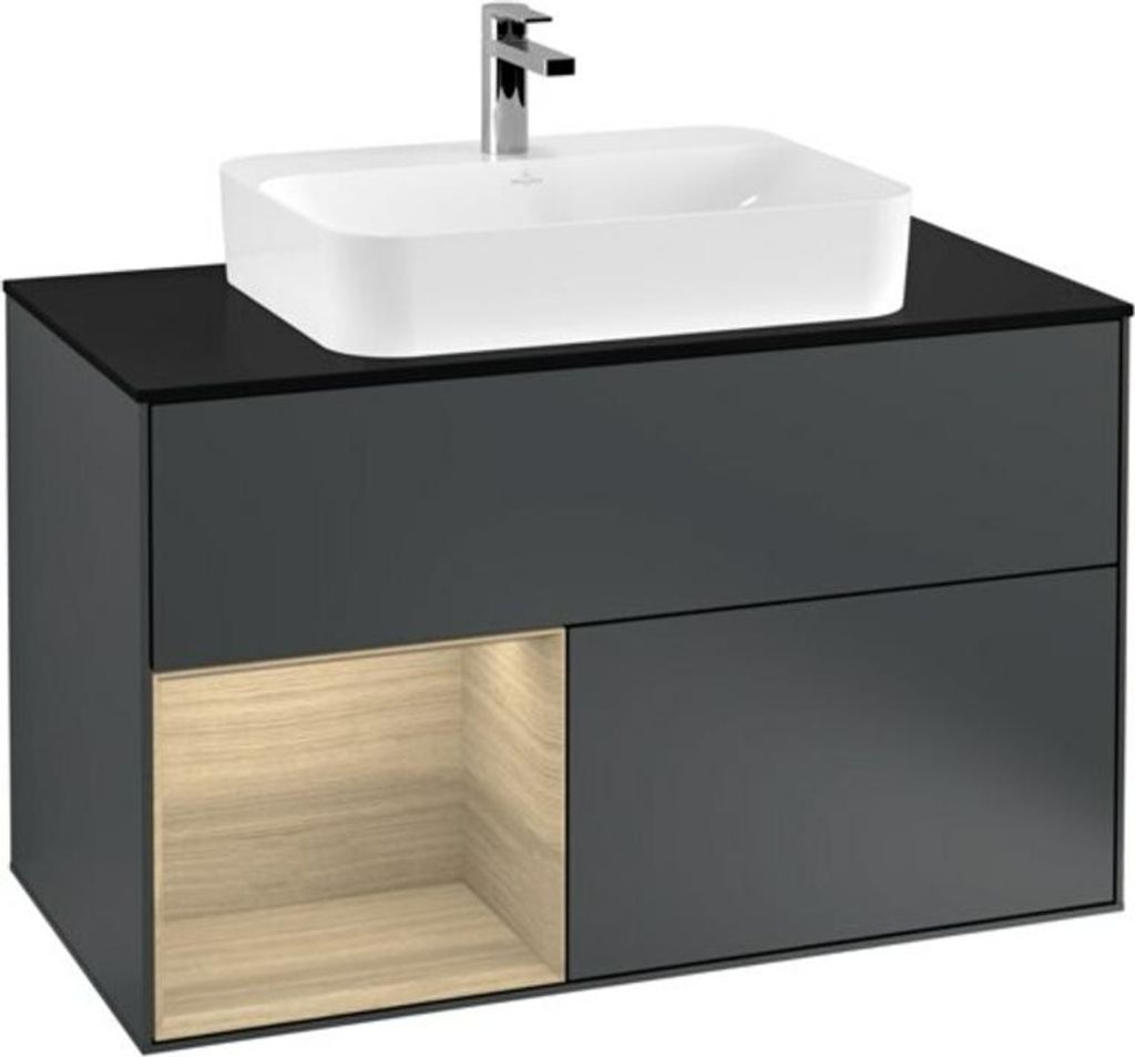 V&B Waschtischunterschrank Wandbeleuchtung Finion 100, Pl b m, Reg li Oa ven, md bl. m Lac