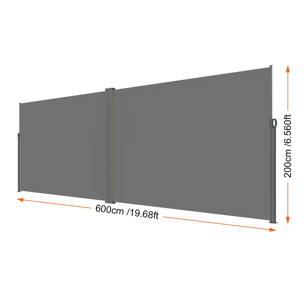 VEVOR Marquise Latérale 200 x 600 cm en Polyester Gris Rétractable - 8