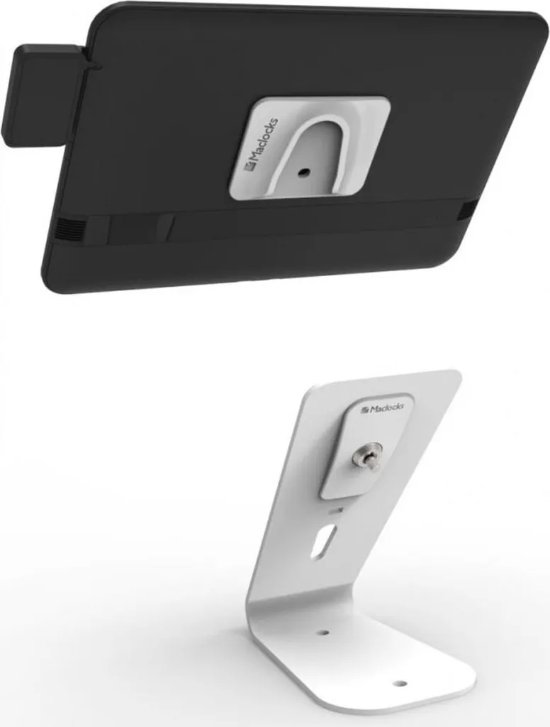Support Borne Interactive pour Tablette Apple et Samsung - Blanc de Sécurité