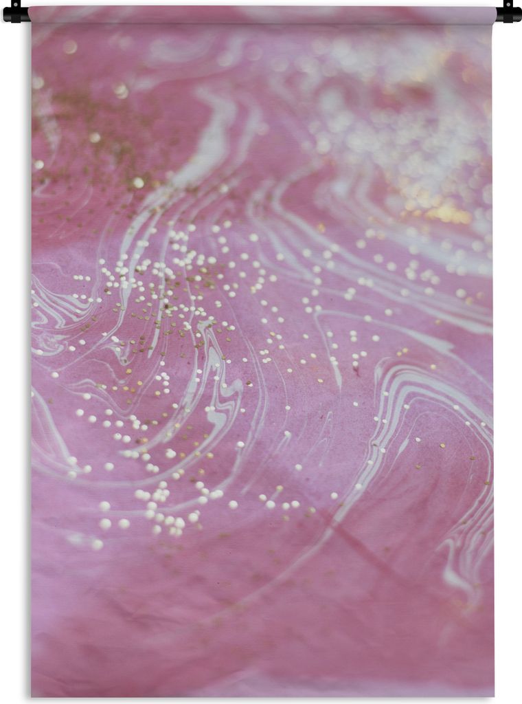MuchoWow Wandteppich Wandbehang Marmor - Weiß - Rosa - Glitzer 60x90 cm Tapisserie Dekoration Wandtuch - Foto-Teppich - Abwaschbar