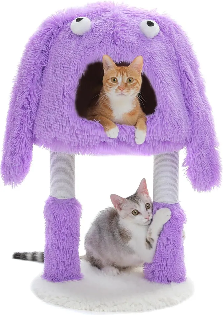 Accessoire Chat 2 en 1 : Niche de Repos et Poteau de Griffage Violet