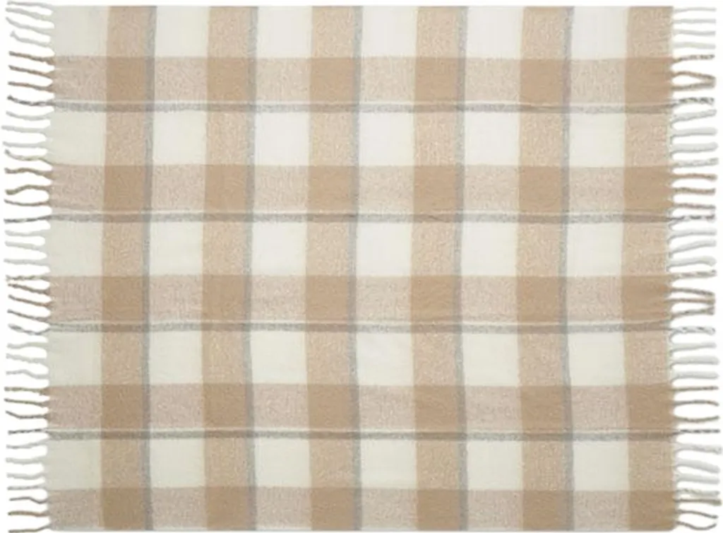Plaid Mohair Beige Anti-Froid à Carreaux MO595 152x127 cm Chaud