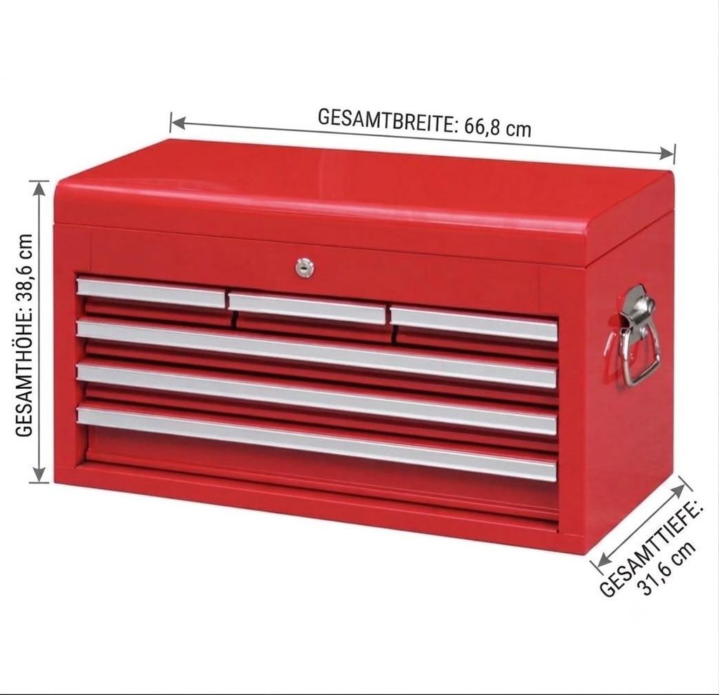 Werkzeugkiste, Aufsatz, groß, mit 6 Schubladen, rot Produktbild 
