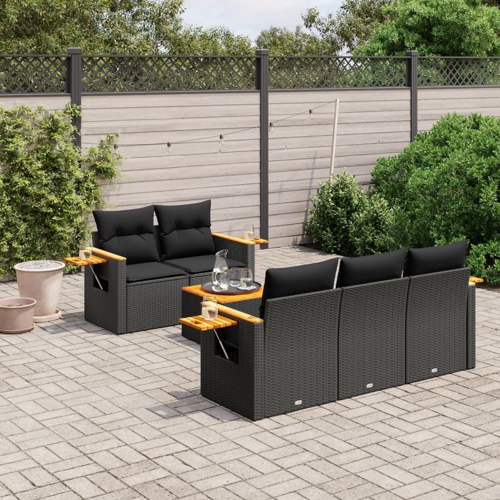 6-tlg. Garten-Sofagarnitur mit Kissen Schwarz Poly Rattan 3259024